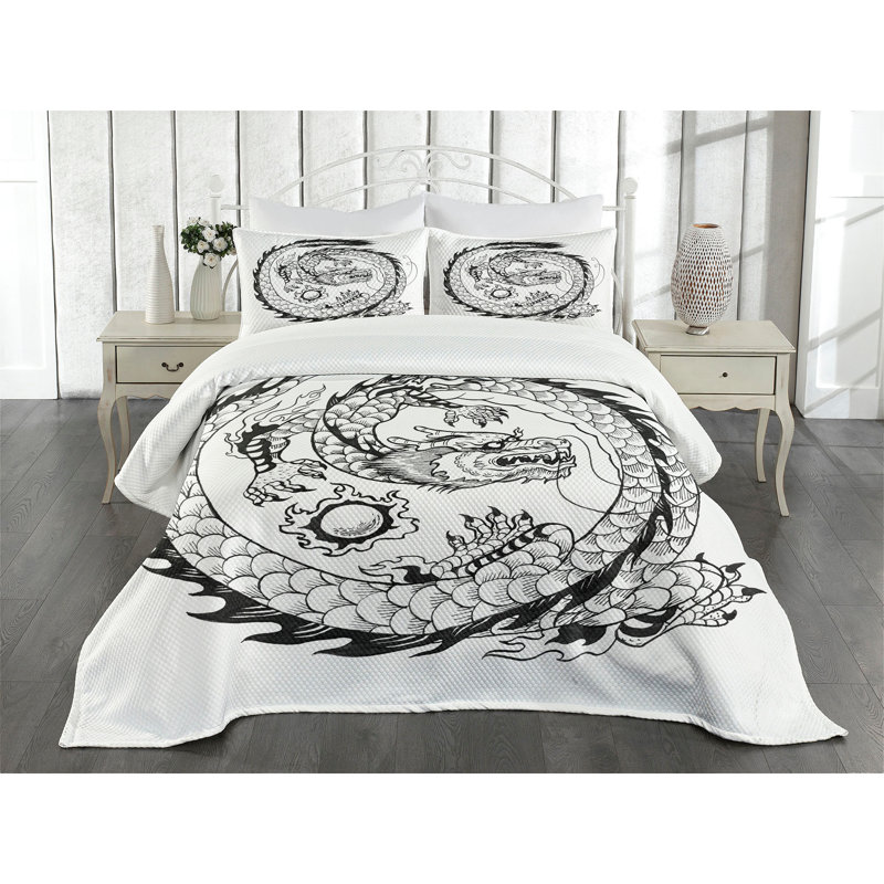 Ambesonne Dragon Bedspread Japanese White and Black Wayfair